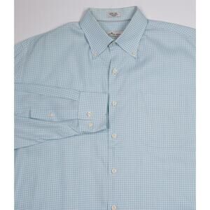 Peter Millar Winged Foot Golf Aqua Green Check Cotton Silk Button-Up Shirt XL